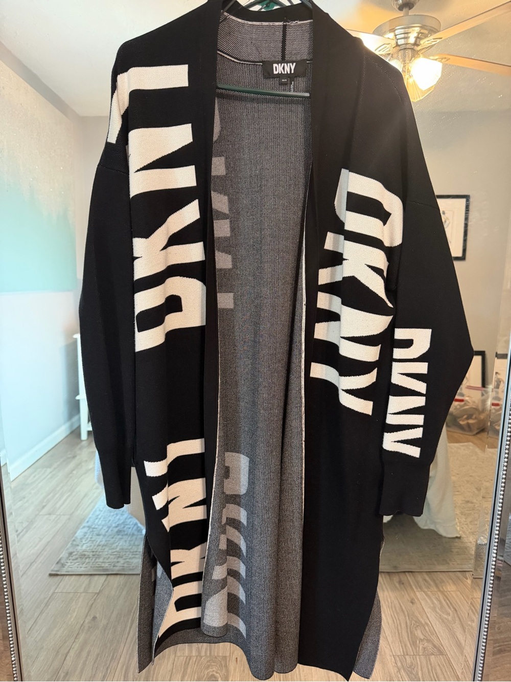DKNY women’s Black and White Logo Knit Cardigan